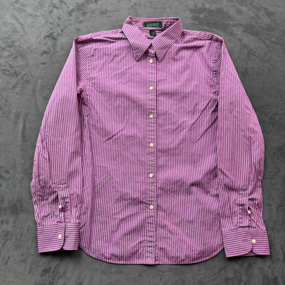 Lauren Ralph Lauren Purple White Striped Cotton Button Down Shirt Womens Large
